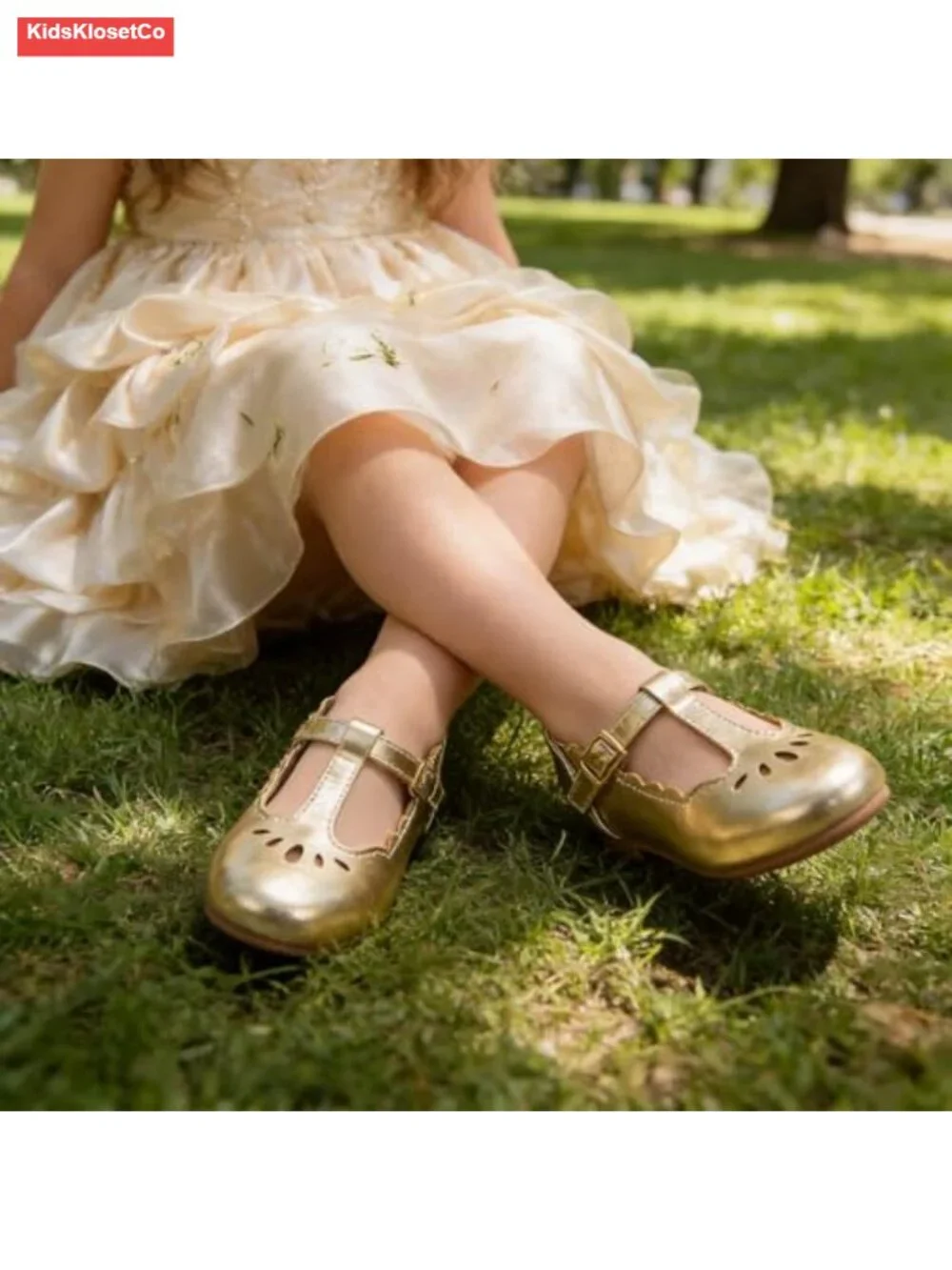 Girl's T-Strap Flats - Mary Jane Dress Shoes with Floral Cut-Outs